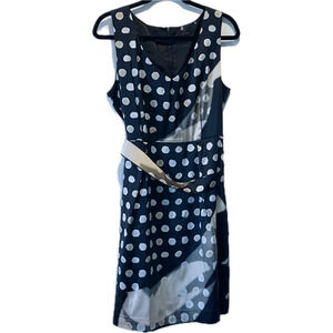 Elie Tahari Black Dot Silk Cocktail Sheath Dress Sleeveless Sz 12 Evening